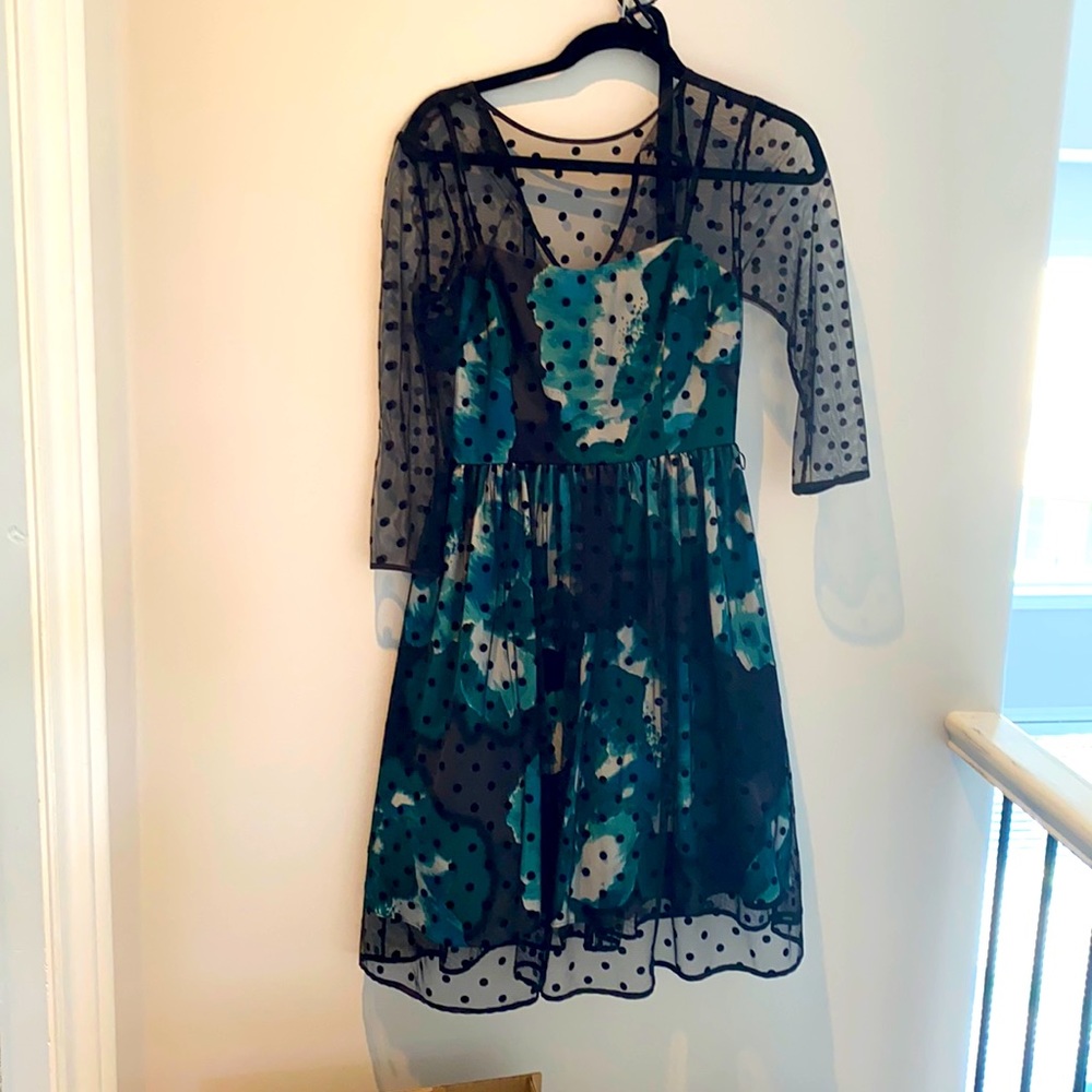 Black Sheer overlay, dress Teal black and white - Picture 1 of 2